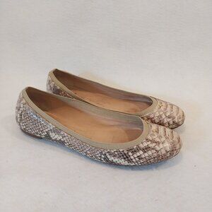 Kate Spade Ballet Flats Shoes Womens 10 Beige Python Embossed Kora Leather Logo